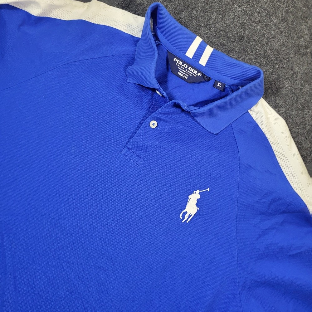 Polo Golf Ralph Lauren Pro Fit 100% Pima Cotton Men XL Blue Shirt Big White Pony